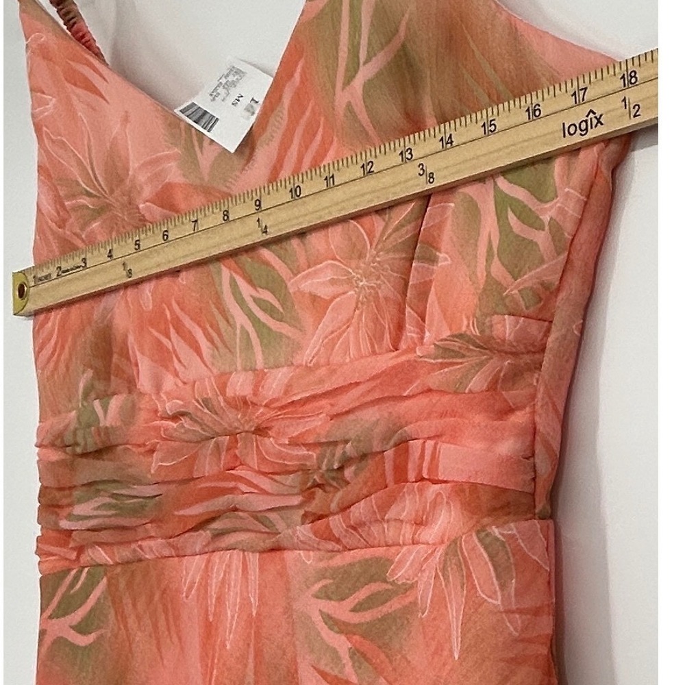 Studio 1940 Coral Tropical Floral Chiffon Midi Dress Ruched Waist Size 10 NWT - Picture 5 of 6